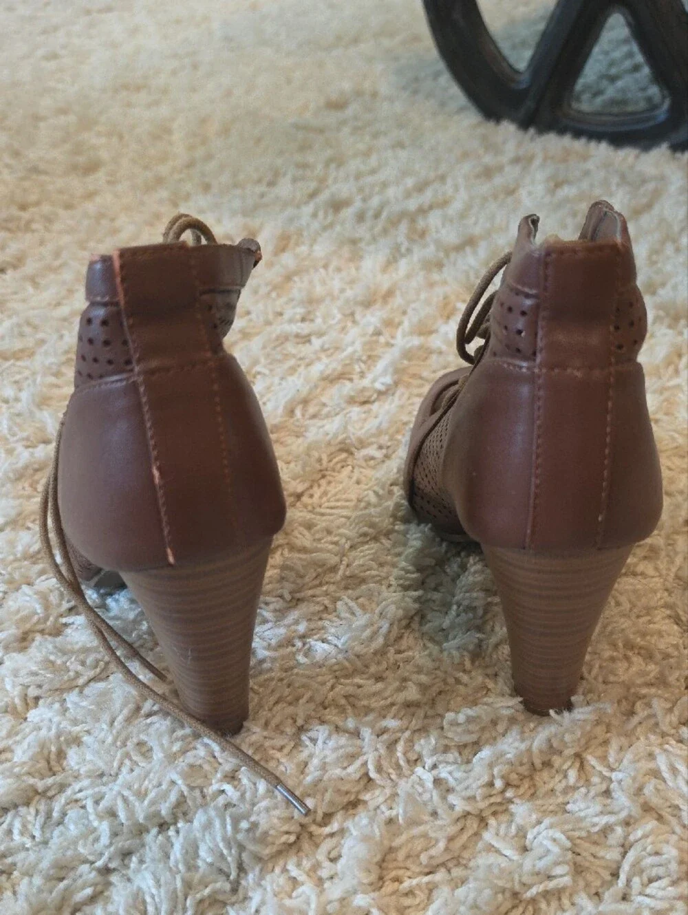 Brown Lace-Up Peep Toe Women's Heels